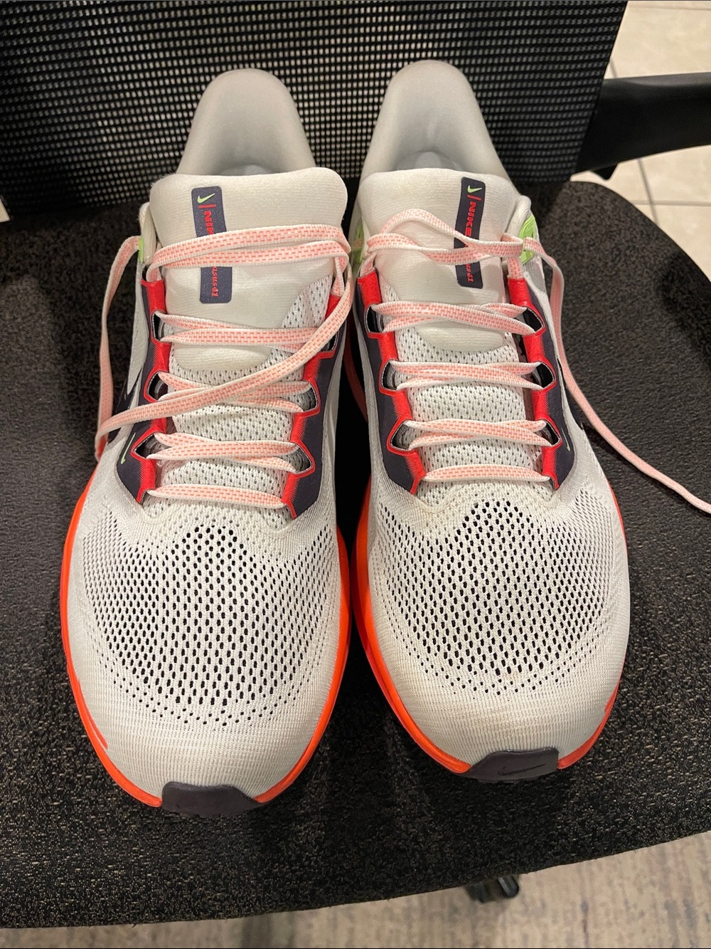 Nike Pegasus 41 White Running Sneakers with Pink Laces and Orange Soles
